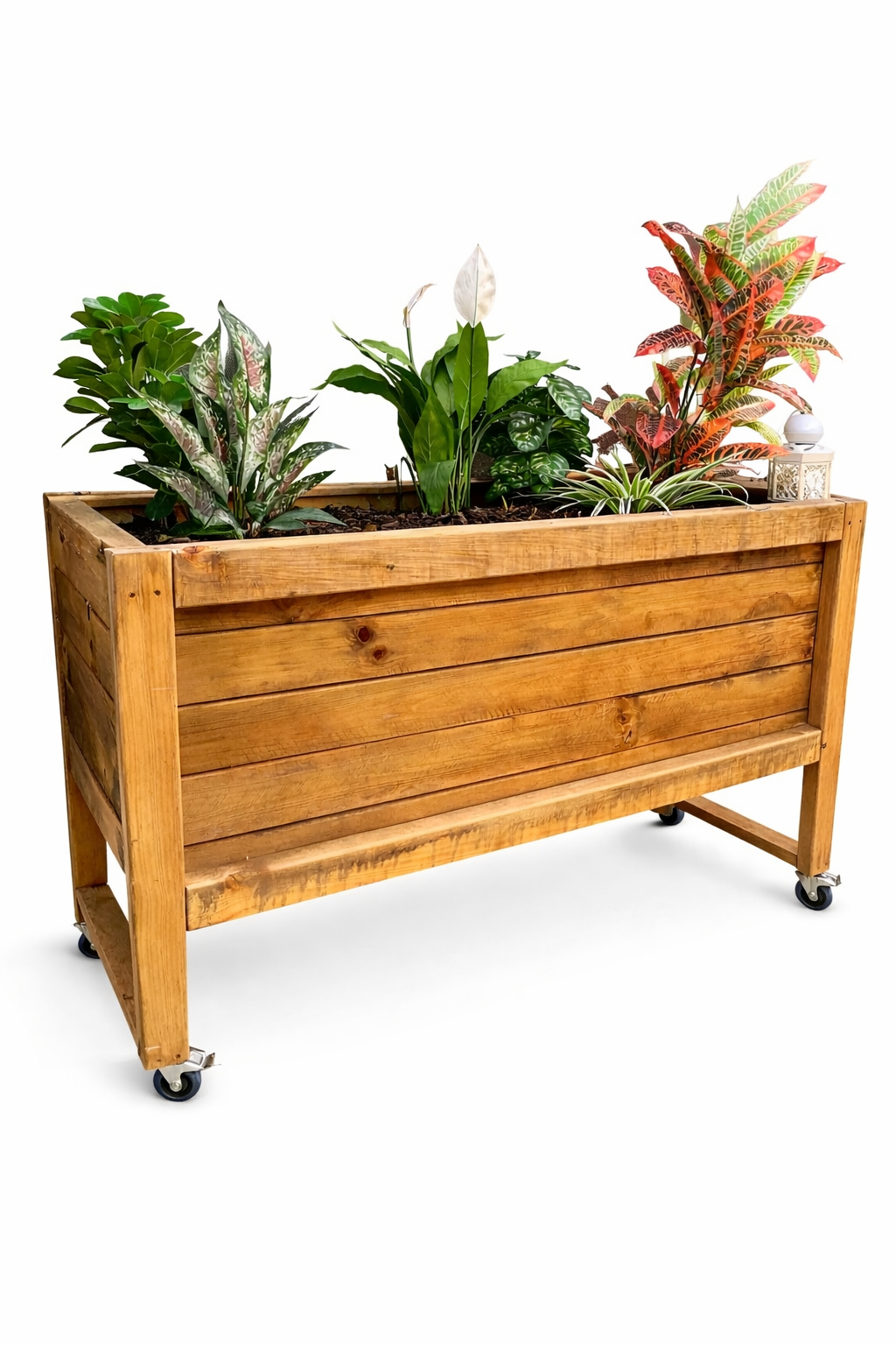 Raised Wooden Planter on Lockable Castors