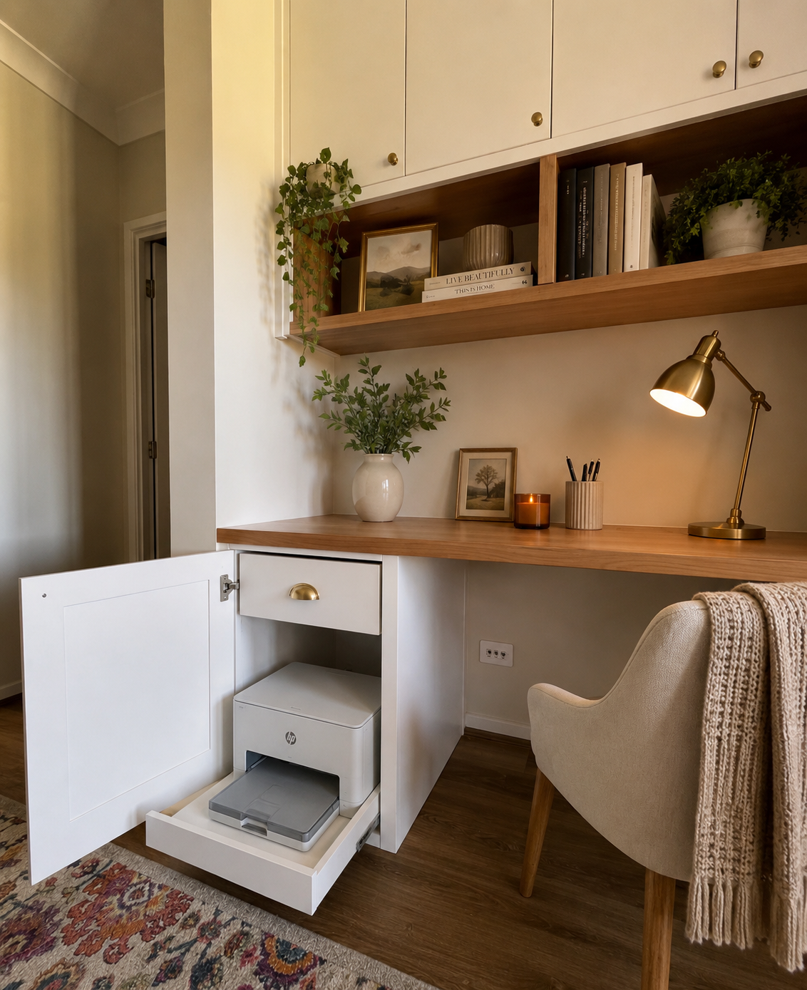 Built In Desks/Oak Top/Shelves