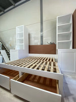Custom daybed with side shelving units